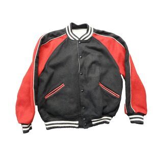 Vintage UNION MADE BUTWIN Wool Varsity Bomber Jacket SZ Large Reversible BLK RED